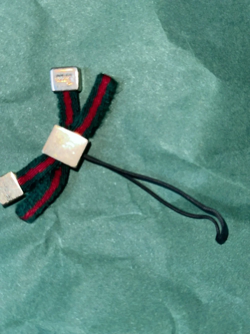 Gucci Vintage Green and Red Bow Phone Strap / Keychain